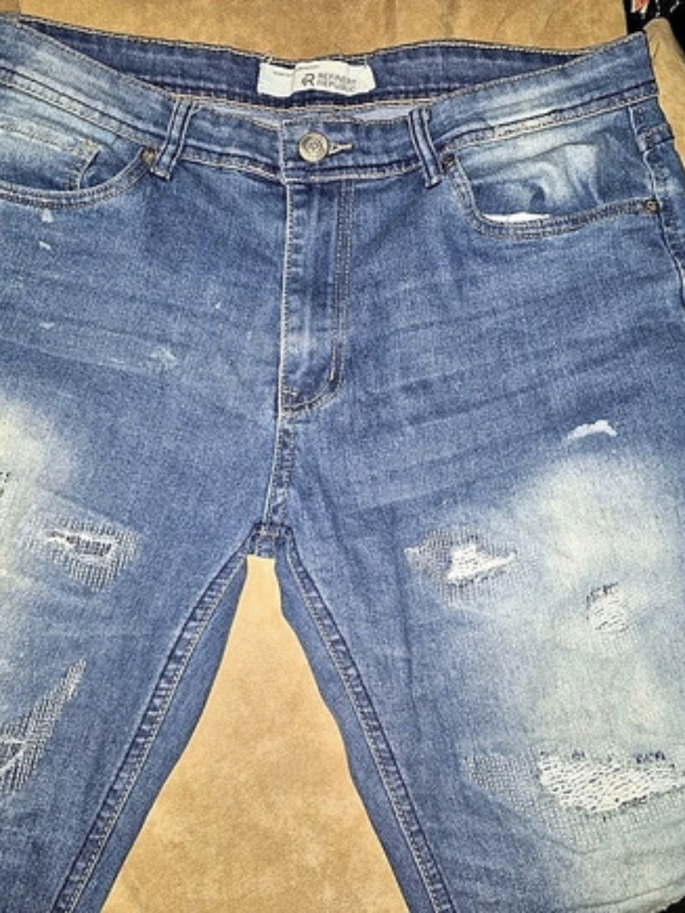 Refinery Republic Men's Distressed Denim Jean Shorts Blue Size 34